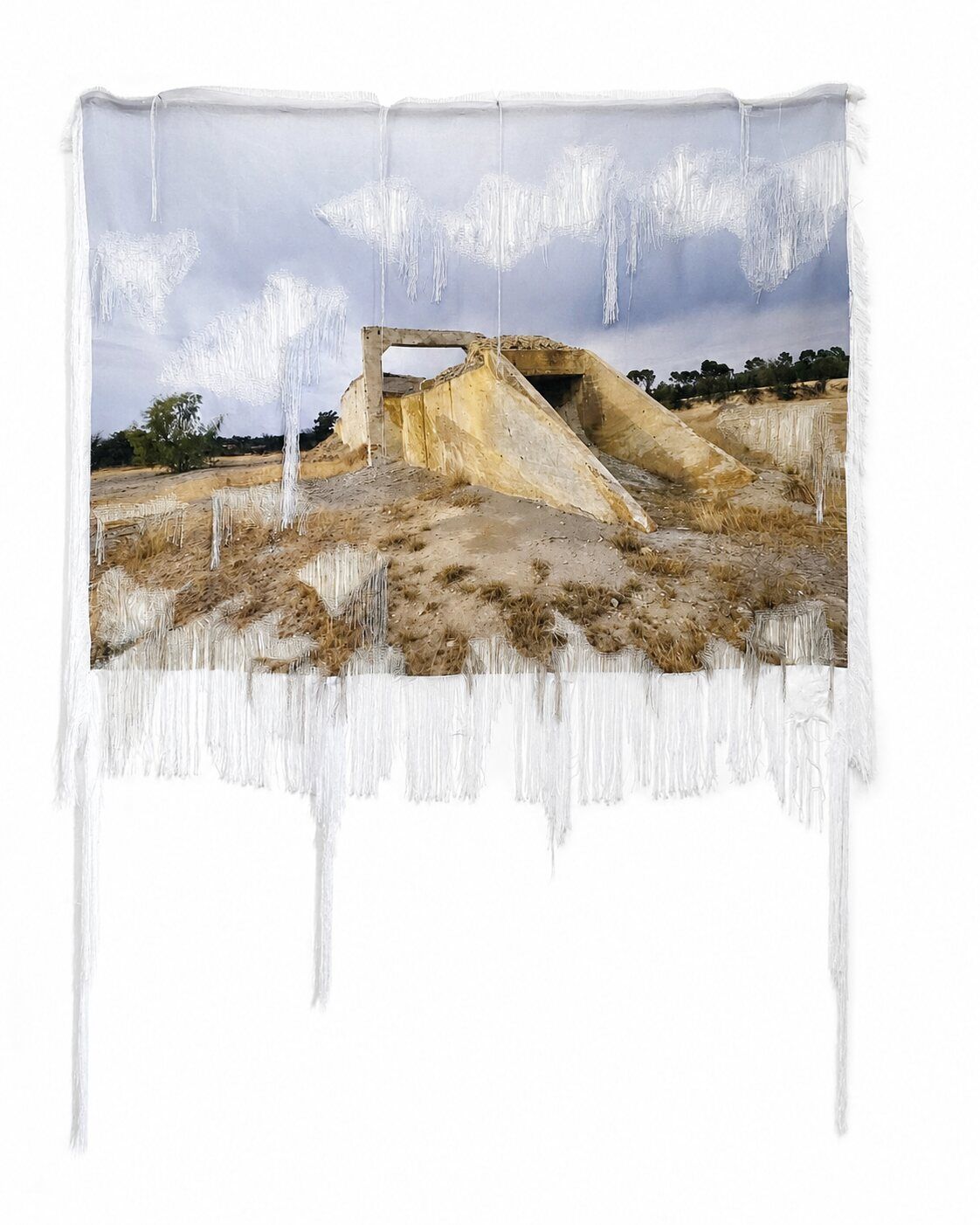 Apertura, photographic print on fabric with architectural ruins