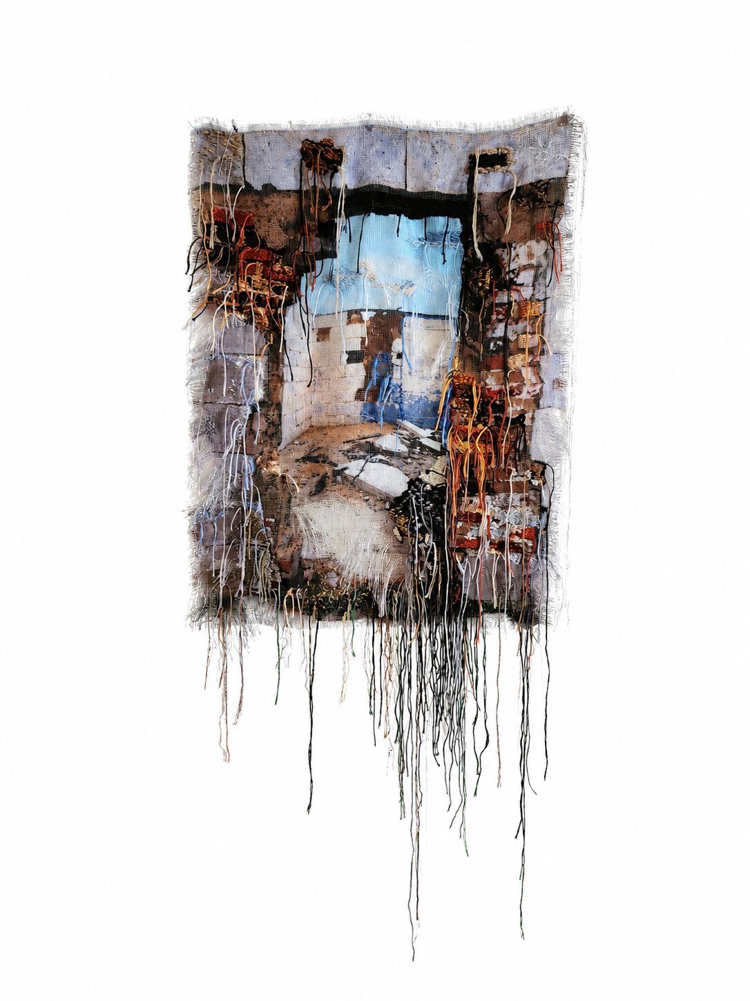 Holding Debris, photographic print on fabric with embroidery thread