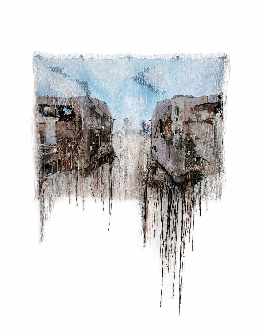 Interstitial, photographic print on fabric with embroidery thread